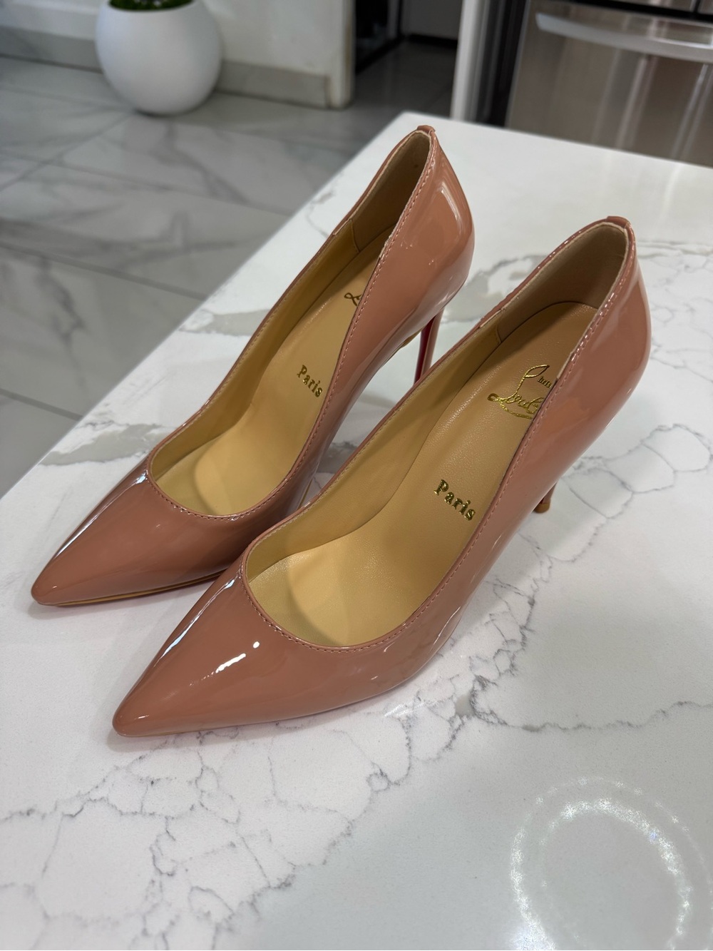 Christian Louboutin Blush Patent Leather Pointed-Toe Pumps